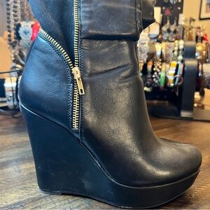 Jasmin Black Wedge Long Boots with Gold Accent